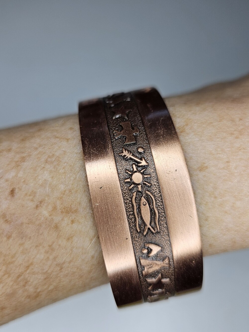 NATIVE AMERICAN SOLID COPPER BRACELET FASHION JEWELRY ARROW‎ SUN STAR TREE FISH